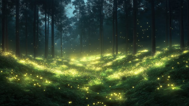 Free forest fireflies nature illustration
