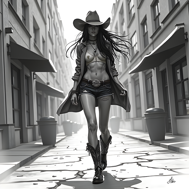 Sort Og Hvid, Cowgirl, Vestlig Stil