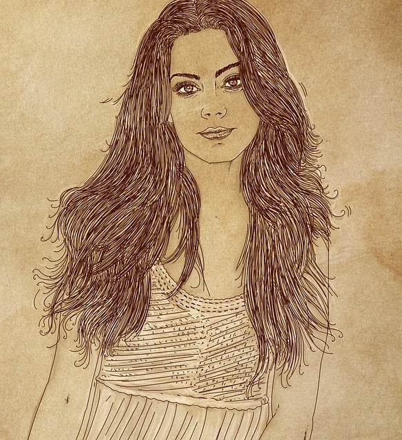 Retrato, Mujer, Dibujo, Niña