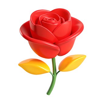 Rose, Blomst, Rød Rose, Blad, 3D, Plast