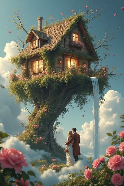 Free treehouse nature couple illustration