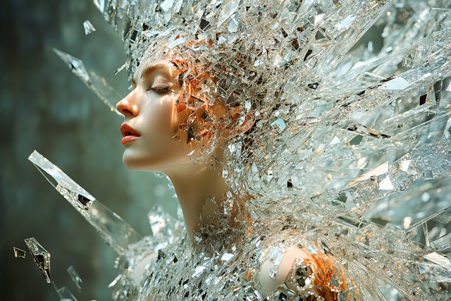 Free woman glass shards illustration