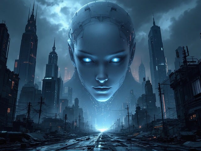 Free robot city night illustration