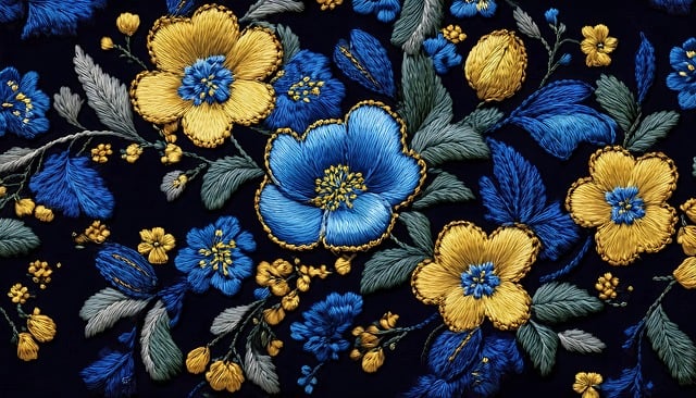 Free ai generated flowers embroidery illustration