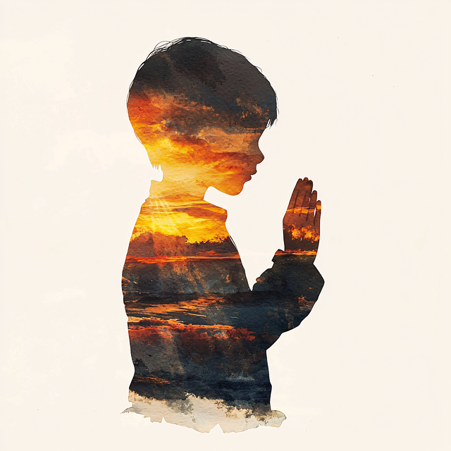 Free prayer child double exposure illustration
