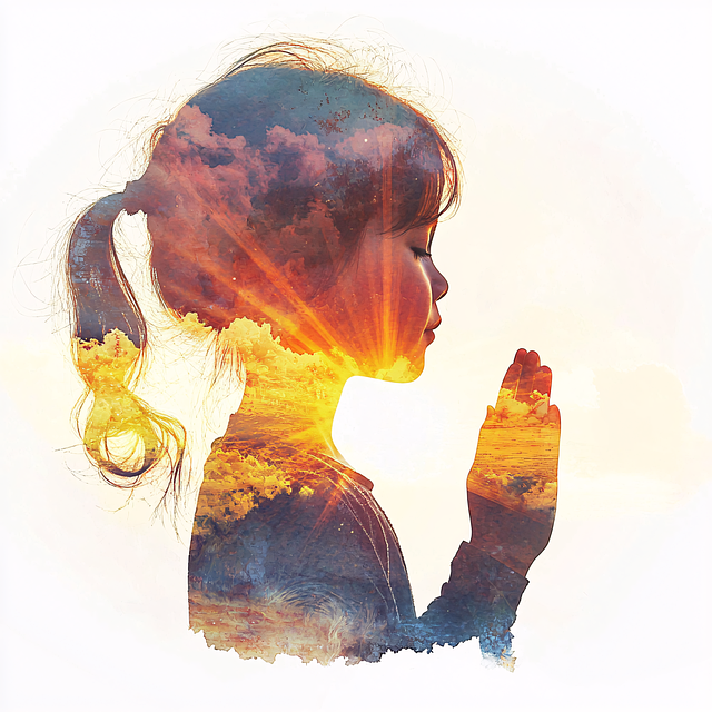 Free prayer child double exposure illustration