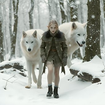 Niña, Niño, Bosque, Naturaleza, Lobo