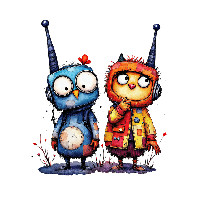 Free robots birds cartoon illustration