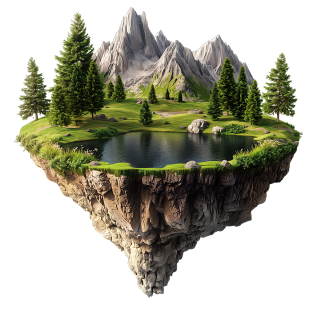 Free floating island fantasy landscape isometric environment illustration