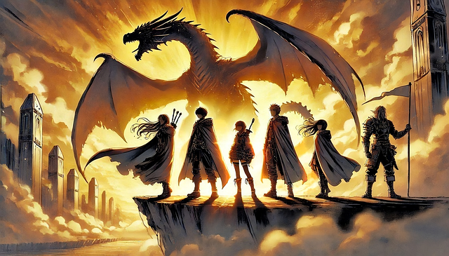 Free ai generated dragon heroes illustration