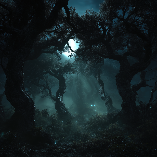 Free ai generated dark forest enchanted woods illustration