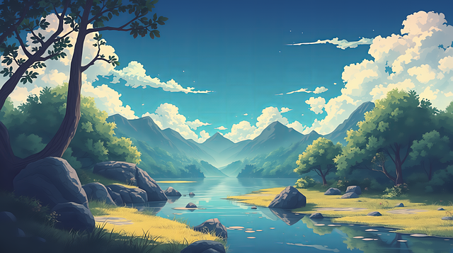 Free ai generated river landscape illustration