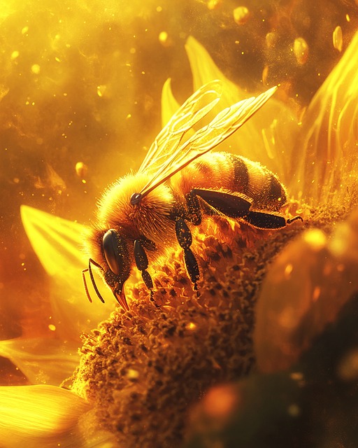 Free ai generated bee sunflowers illustration