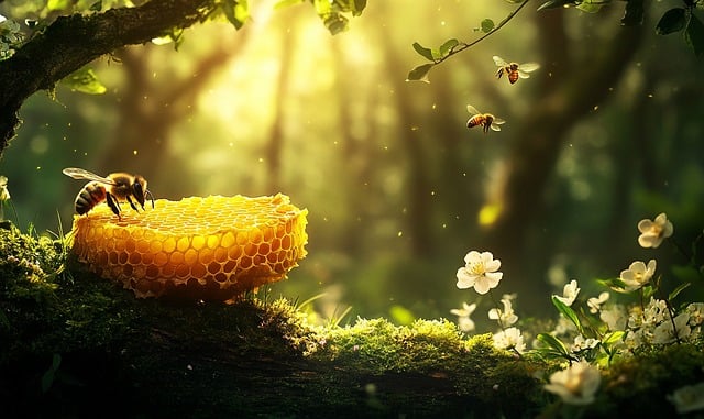 Free ai generated bee honeycomb illustration