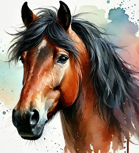 Ai Genereret, Hest, Rytter, Akvarel