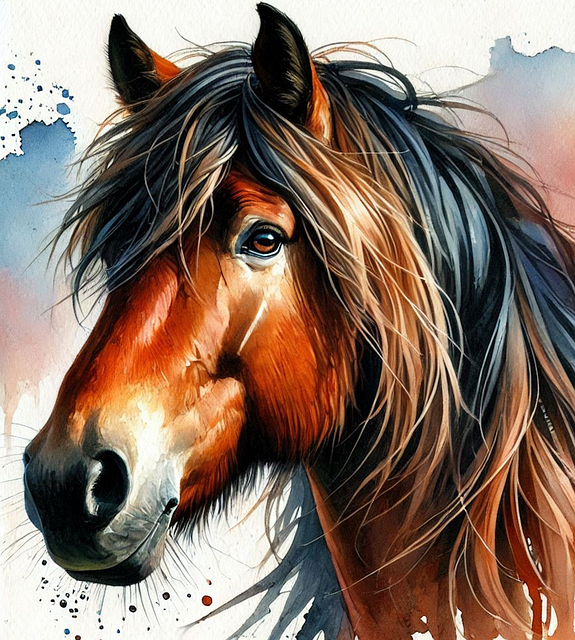 Ai Genereret, Hest, Rytter, Akvarel
