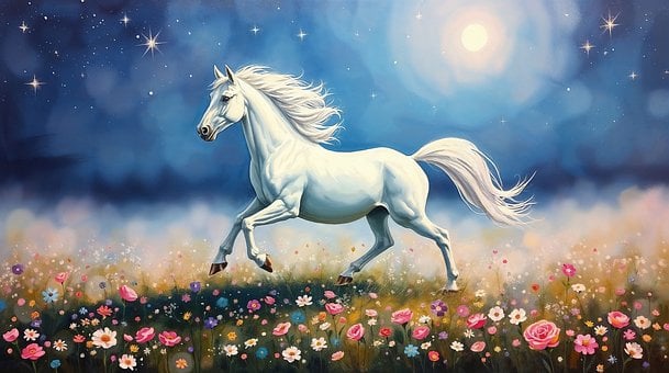Hest, Dyr, Eng, Sindsro, Maleri, Kunst