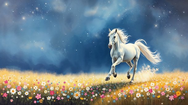 Hest, Dyr, Eng, Sindsro, Maleri, Kunst