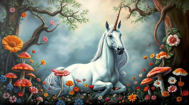 Единорог, Фантазия, Лес, Природа