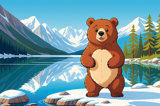 Urso, Montanhas, Desenho Animado, Gelo