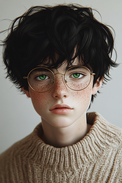 Ai Generiert, Junge, Brille, Lockig