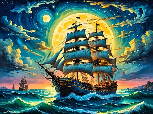 Free ai generated sailing ship moonlight illustration