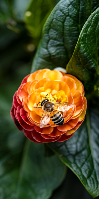 Abeja, Flor, Flor Naranja, Dalia