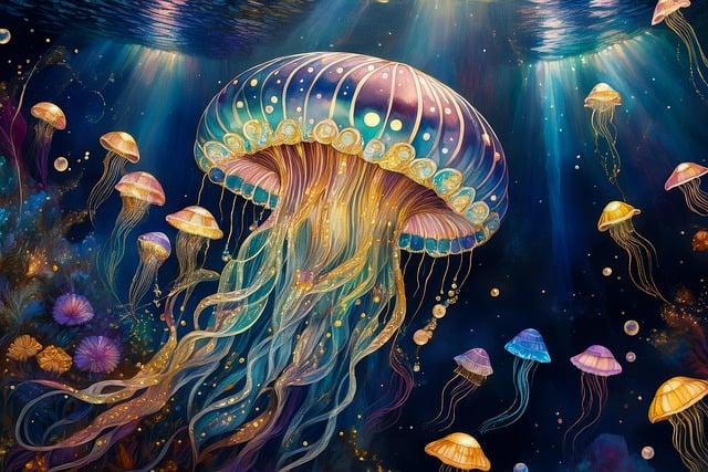 Free ai generated jellyfish under water illustration