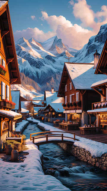 Free stream winter village illustration