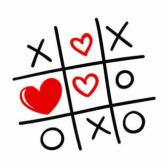 Tres En Raya, Corazones, Juego, Amor, Xs