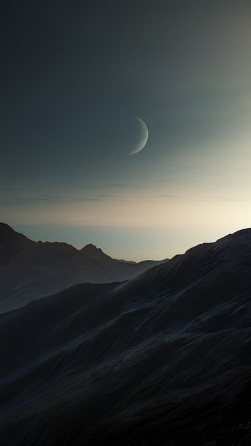 Mountain, Sky, Moon