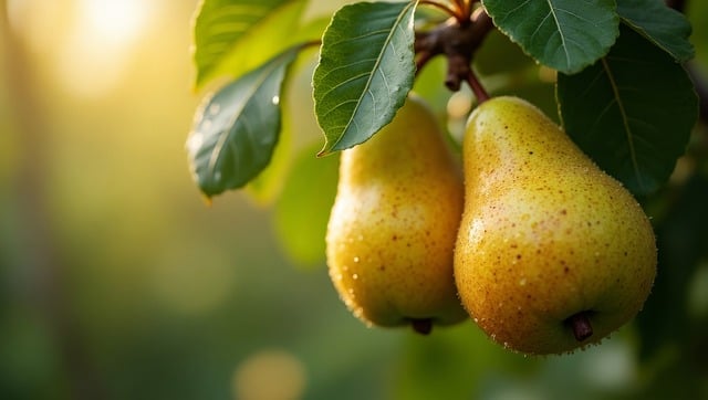 Free ai generated pear tree dewy fruit illustration