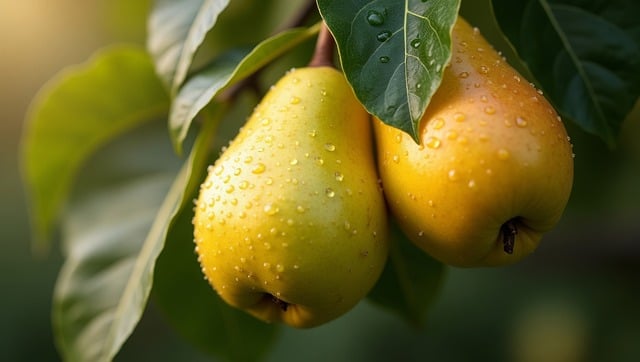 Free ai generated pear tree dewy fruit illustration