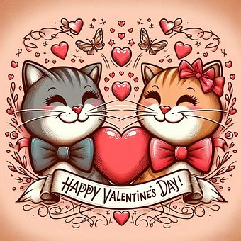 Free Cats Valentine illustration and picture