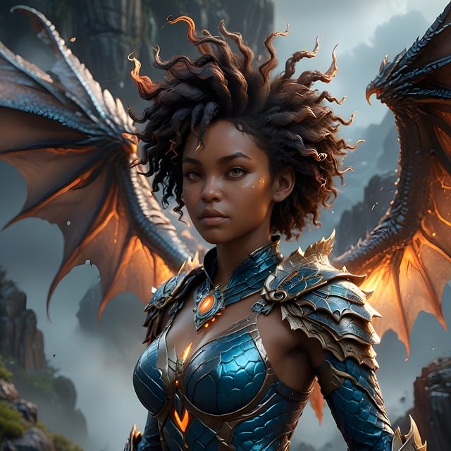 Free Black Woman Dragon illustration and picture