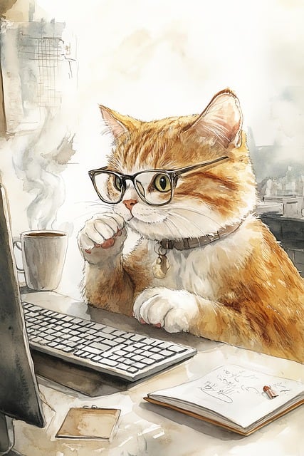 Free ai generated cat laptop illustration