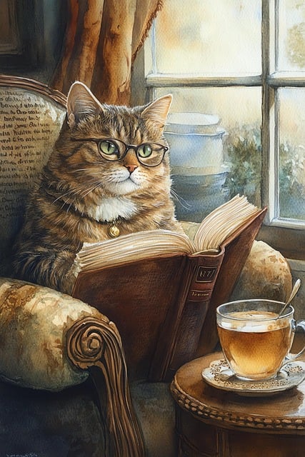 Ai Generiert, Katze, Buchen, Tee