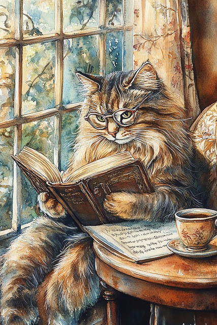 Free ai generated cat book illustration