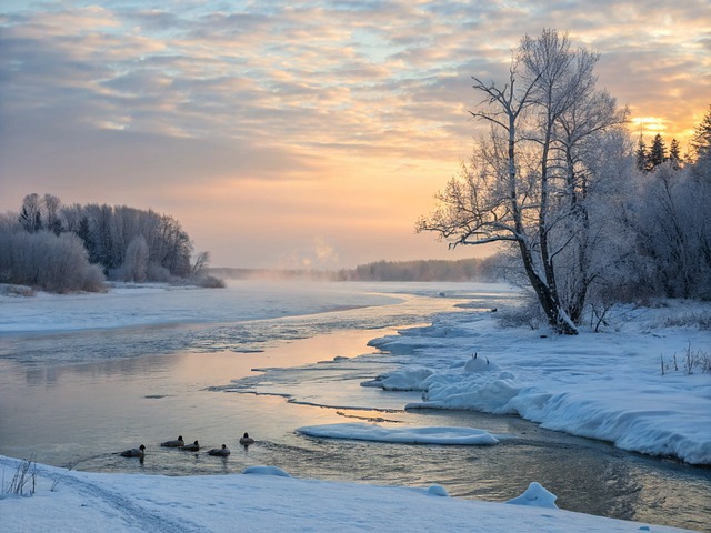 Free winter river snow illustration