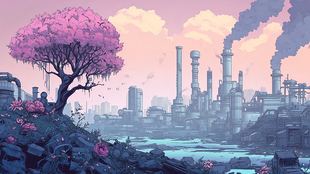 Free ai generated winter factory illustration