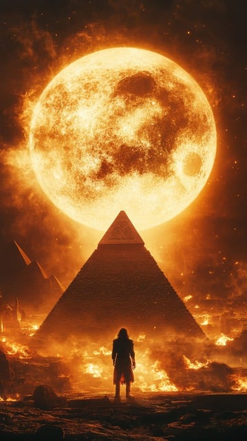 Free pyramid moon fire illustration