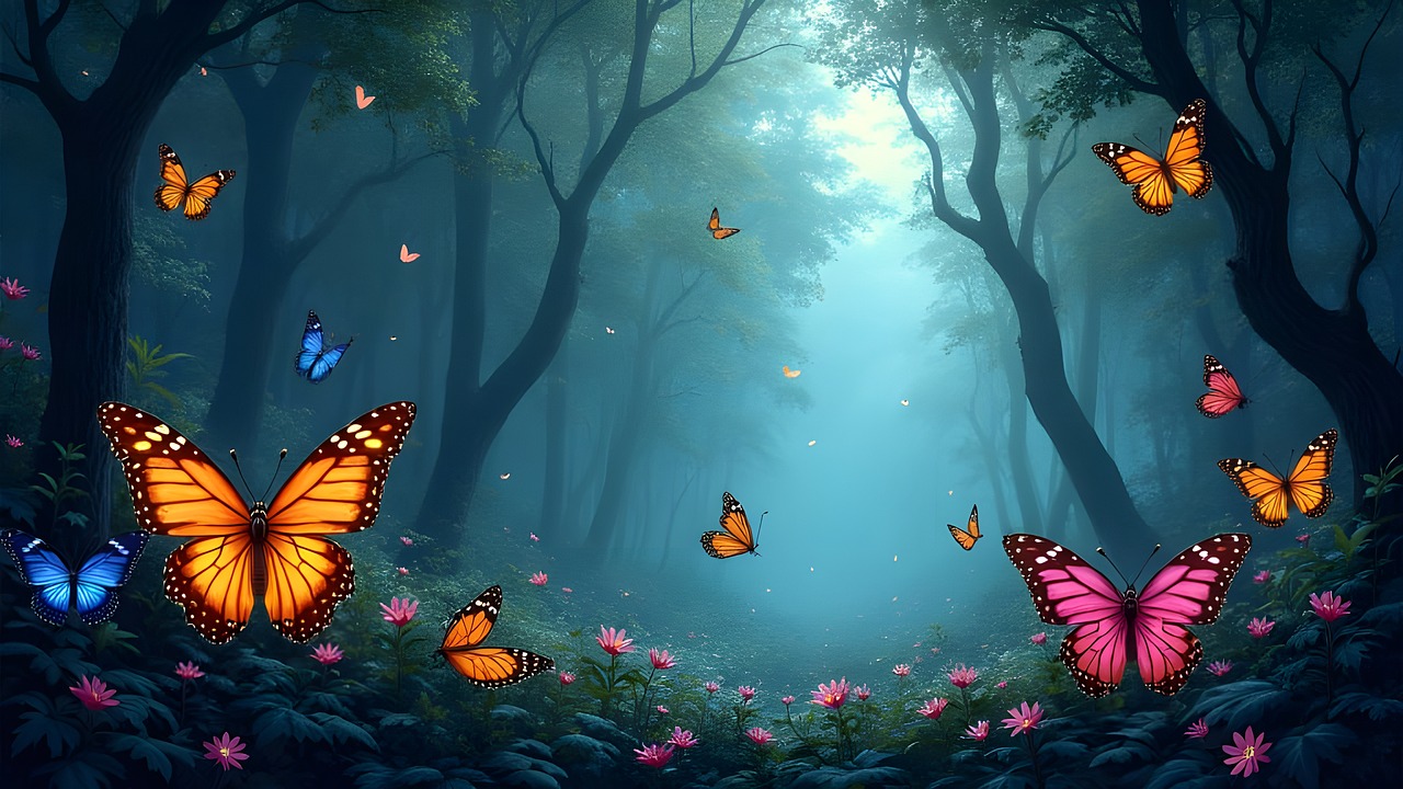 Download free HD stock image of Fantasy Forest Free fantasy forest butterflies illustration