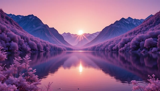 Free ai generated lake sunset illustration