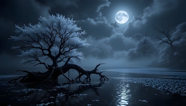 Free ai generated trees moon illustration