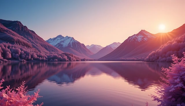 Free ai generated lake sunset illustration