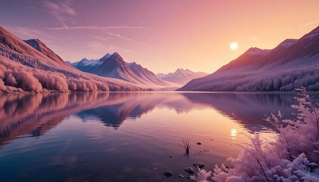 Free ai generated lake sunset illustration