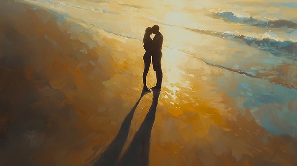 Par, Hav, Strand, Maleri, Sol, Kunst