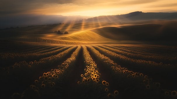 Solsikke, Solnedgang, Plantning, Sol