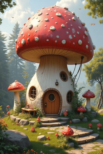 Free ai generated mushroom house illustration