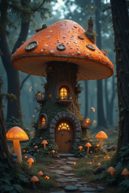 Free ai generated house mushroom illustration